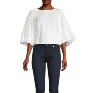 Rebecca Taylor Silk-Blend White Cropped Wide-Sleeve Blouse